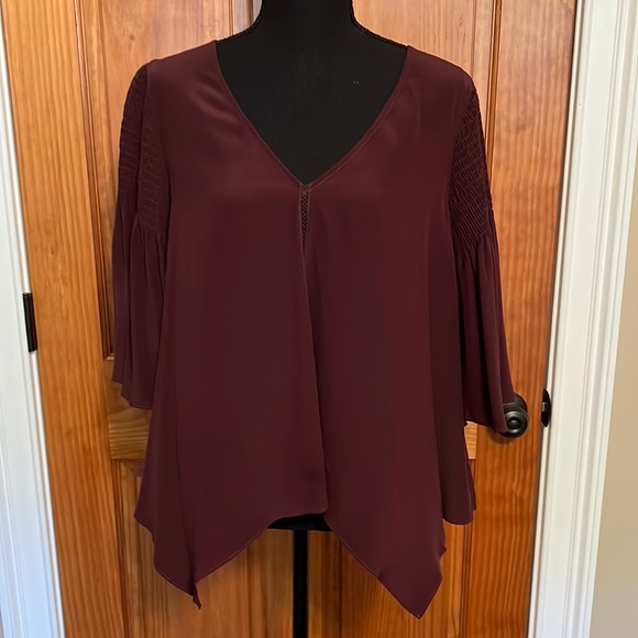 Tyrb maroon silk handkerchief hem top with lovely details. - Picture 1 of 3